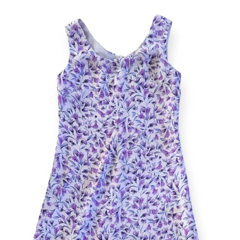 Vintage 90s Y2K Bahari Sleeveless Midi Layered Slip Dress Purple Floral 4 Petite - Picture 7 of 7